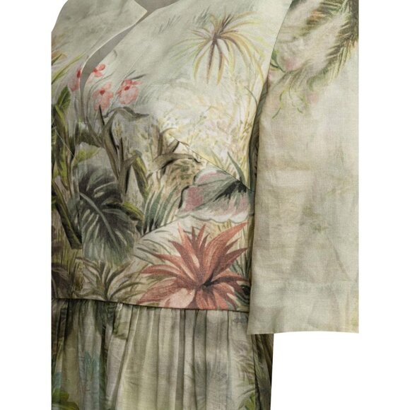 Elie Saab Printed Linen And Silk Midi Dress Oasis Ii38 Linen tag size 40 Women - Picture 4 of 4